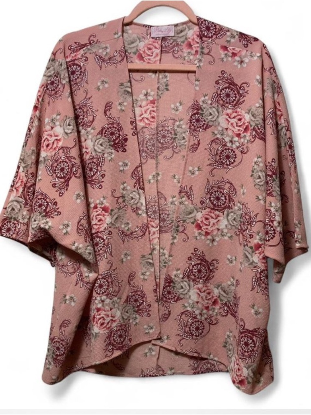Pink Lily Pink Floral Open-Front Cardigan